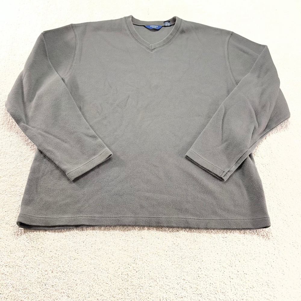 Brooks Sport Sweater Mens XXL Gray‎ V-Neck 100% Cotton Solid Knit Pullover